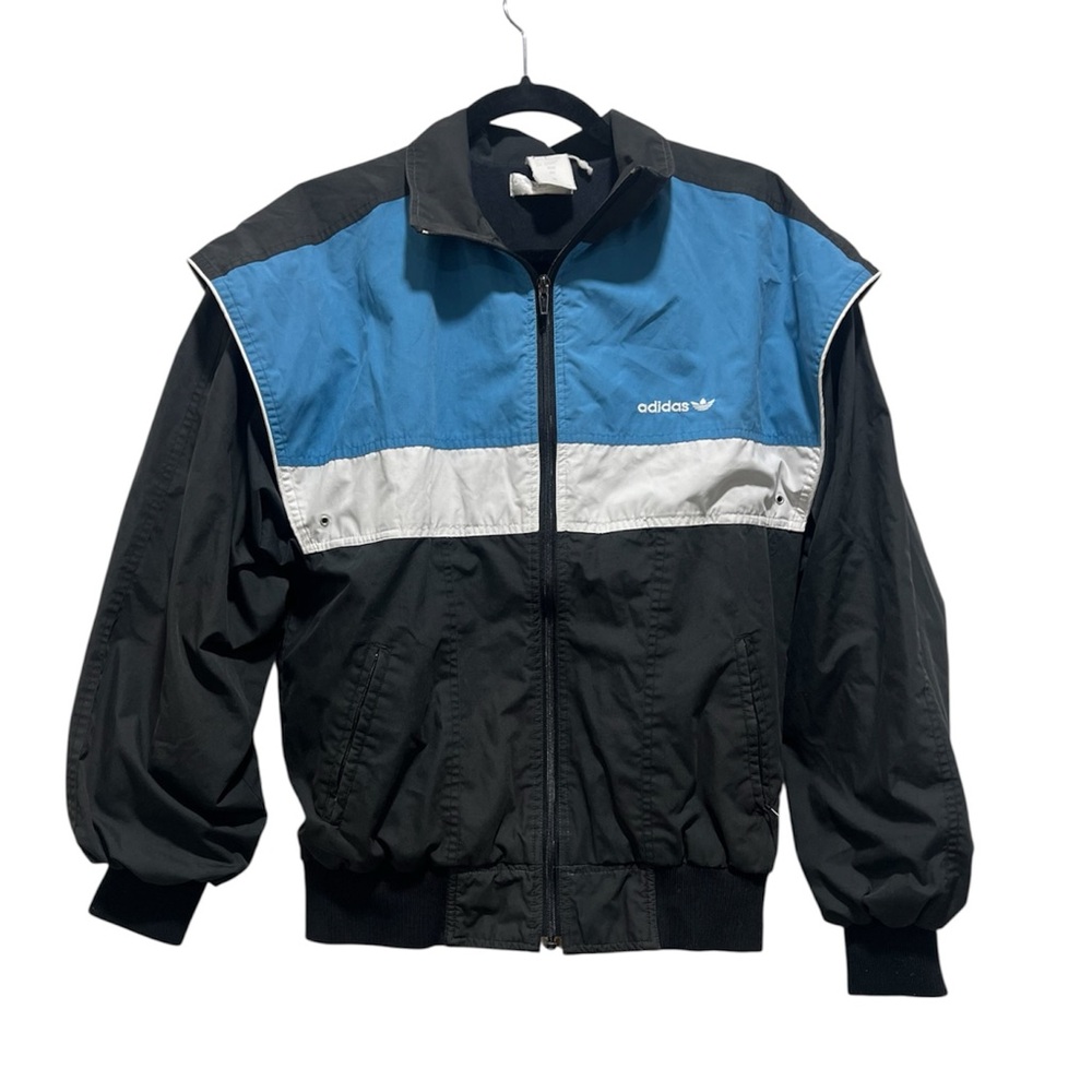 90s Vintage Adidas Men's Black and Blue Track Jacket men’s size medium Retro
